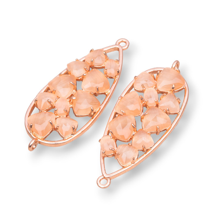 Conector de componente de latón en forma de lágrima con ojo de gato integrado 16x38 mm 4 piezas Melocotón de oro rosa