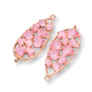 Connettore Componente Di Ottone a Goccia Con Occhio Di Gatto Incastonato 16x38mm 4pz Oro Rosa Rosa Intenso