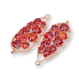 Tropfenförmiger Messing-Komponentenverbinder mit eingebettetem Katzenauge, 16 x 38 mm, 4 Stück, Roségold, Rot