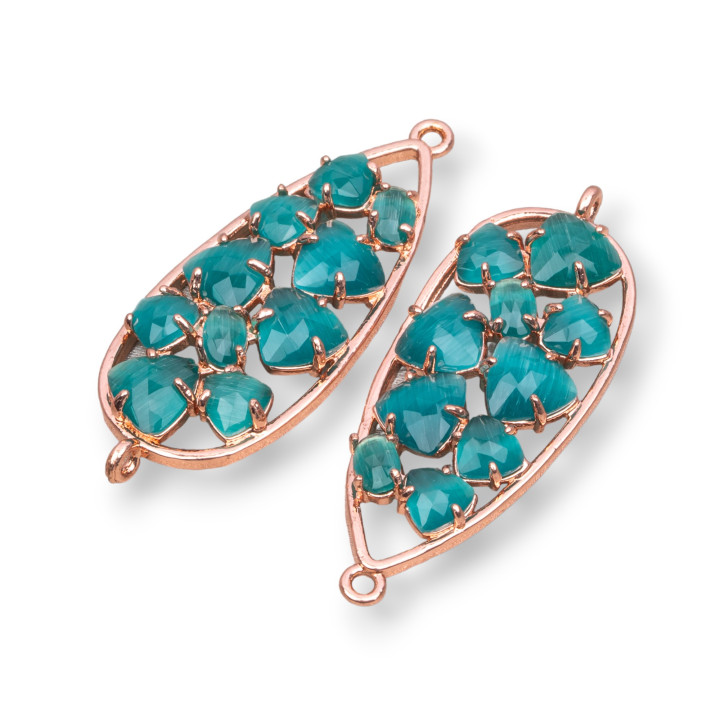 Σύνδεσμος εξαρτημάτων Teardrop Brass With Cat's Eye Set 16x38mm 4τμχ Rose Gold Emerald Green