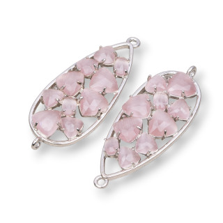 Connecteur de composant en laiton en forme de larme avec oeil de chat intégré 16x38mm 4pcs poudre de rhodium