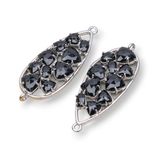 Conector de componente de latón en forma de lágrima con ojo de gato integrado 16x38 mm 4 piezas Rodio negro