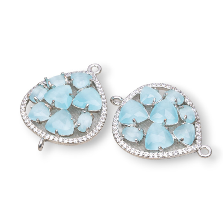 Ορειχάλκινος σύνδεσμος εξαρτημάτων Teardrop With Cat's Eye Set And Zircons 25x34mm 4τμχ Ροδιώμενο νερό