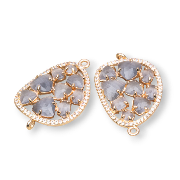 Βύσμα εξαρτημάτων Mango Brass με Σετ Cat's Eye και Ζιργκόν 23x35mm 4τμχ Χρυσό Γκρι