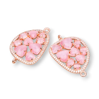 Connecteur Mangue en Laiton avec Oeil de Chat et Zircons Intégrés 23x35mm 4pcs Or Rose Profond