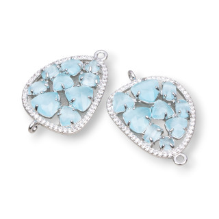 Mangue Connecteur Composant Laiton Avec Oeil De Chat Et Zircons Intégrés 23x35mm 4pcs Aqua Plaqué Rhodium