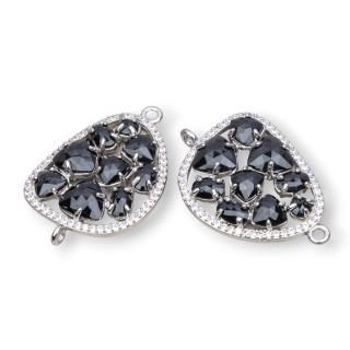 Mango Brass Component Connector with Cat's Eye Set and Zircons 23x35mm 4pcs Black Rhodium Plated