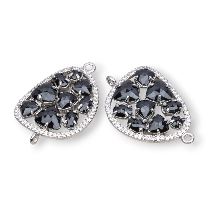 Mango Brass Component Connector with Cat's Eye Set and Zircons 23x35mm 4pcs Black Rhodium Plated