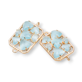 Eingebettetes Cat Eye Rechteck Messing Komponentenverbinder 17x24mm 6pcs Golden Aqua