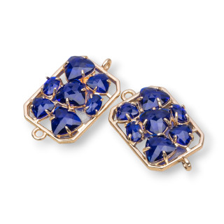 Connettore Componente Di Ottone a Rettangolo Con Occhio Di Gatto Incastonato 17x24mm 6pz Dorato Blu Trasparente