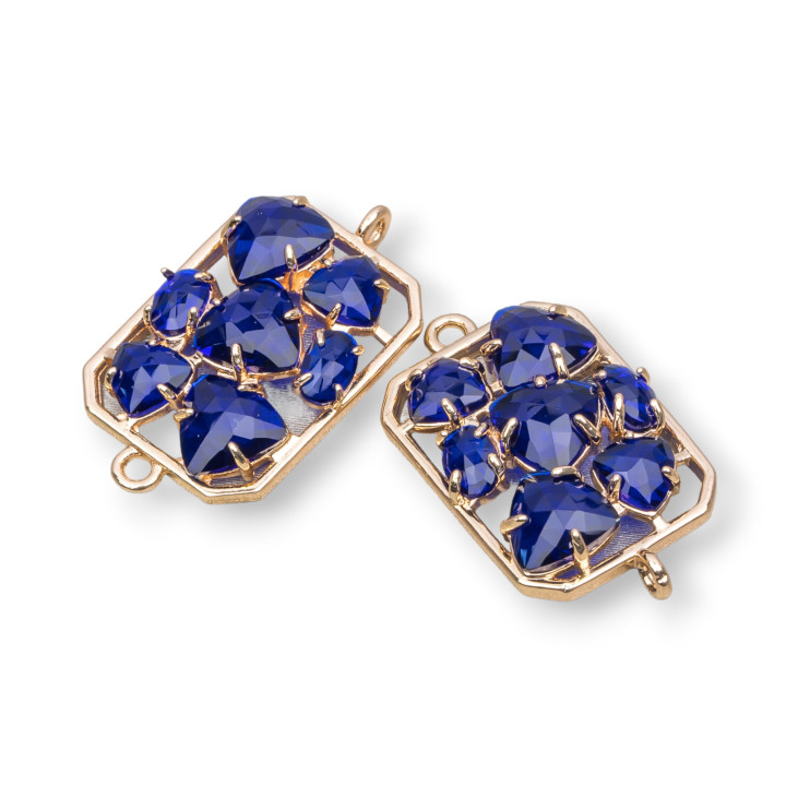 Eingebettetes Cat Eye Rechteck Messing Komponentenverbinder 17x24mm 6pcs Golden Blue Transparent