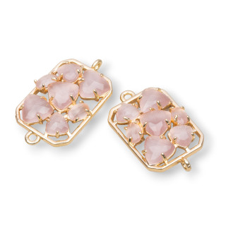 Connettore Componente Di Ottone a Rettangolo Con Occhio Di Gatto Incastonato 17x24mm 6pz Dorato Cipria