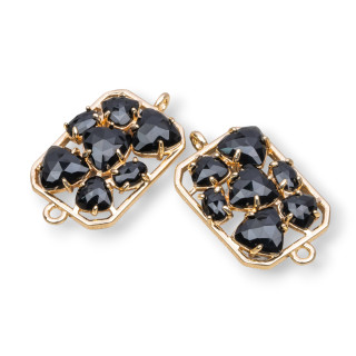 Connettore Componente Di Ottone a Rettangolo Con Occhio Di Gatto Incastonato 17x24mm 6pz Dorato Nero