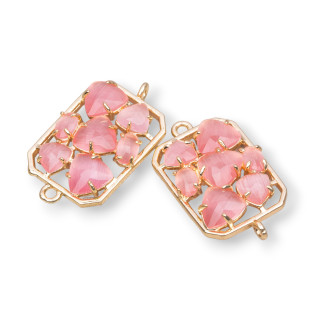 Connecteur de Composant Laiton Rectangle Oeil de Chat Intégré 17x24mm 6pcs Doré Rose Foncé