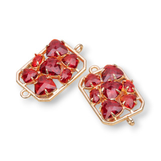 Connettore Componente Di Ottone a Rettangolo Con Occhio Di Gatto Incastonato 17x24mm 6pz Dorato Rosso