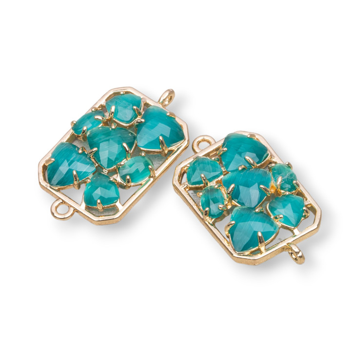 Ορθογώνιος ορειχάλκινος σύνδεσμος εξαρτημάτων με ενσωματωμένο μάτι γάτας 17x24 mm 6 τμχ Χρυσό Σμαραγδένιο Πράσινο