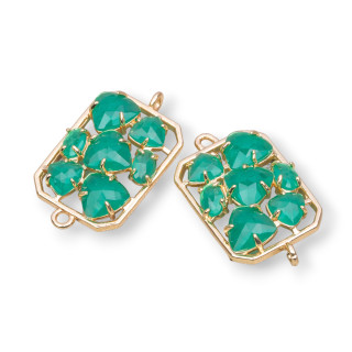 Eingebettetes Cat Eye Rechteck Messing Komponentenverbinder 17x24mm 6pcs Golden Green Transparent