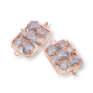 Conector de componente de latón rectangular de ojo de gato integrado 17x24 mm 6 piezas Oro rosa gris