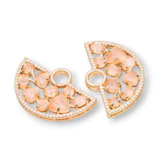 Connecteur de composant en laiton en forme d'éventail avec oeil de chat et zircons intégrés 23x36mm 4pcs Golden Peach