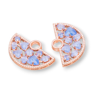 Connecteur de composant en laiton en forme d'éventail avec oeil de chat et zircons intégrés 23x36mm 4pcs or rose bleu clair