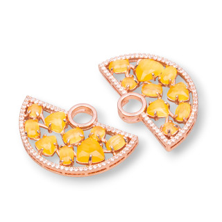 Conector de componente de latón de ventilador con ojo de gato integrado y circonitas 23x36 mm 4 piezas Oro rosa amarillo