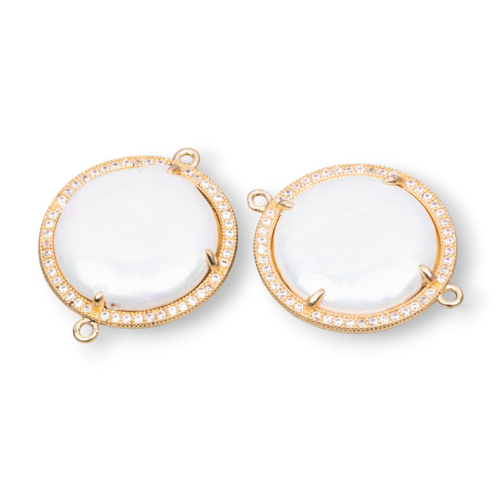 Connecteur de composant rond en laiton avec zircon cubique et ensemble de cabochons de perles de Majorque 25mm 4pcs