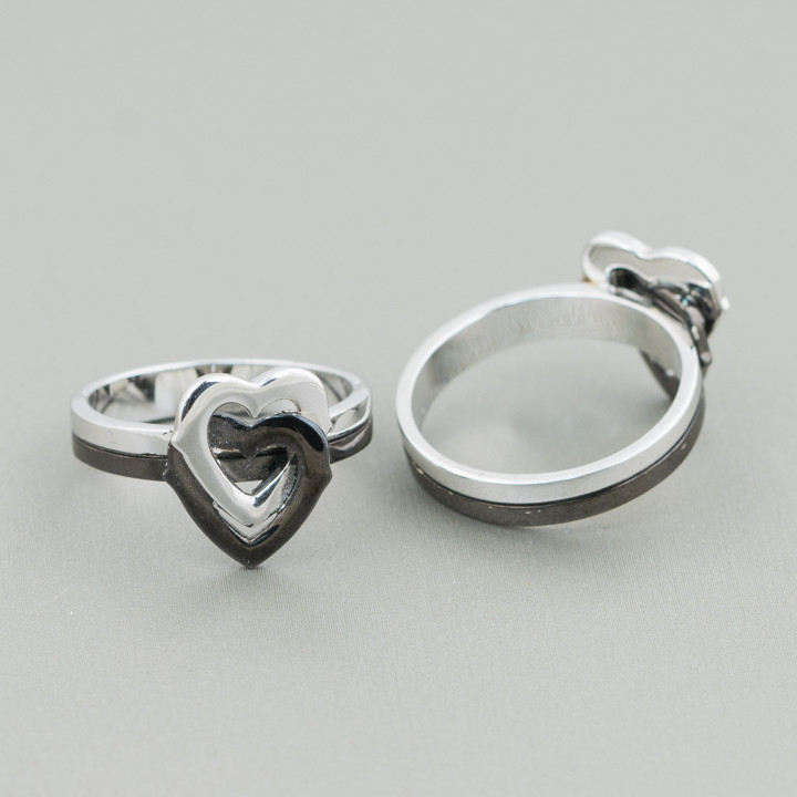 Anello Di Argento 925 Design Italy Con Doppio Cuore Rodiato