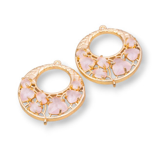 Connecteur de composant en laiton créole avec oeil de chat intégré 28mm 4pcs poudre dorée