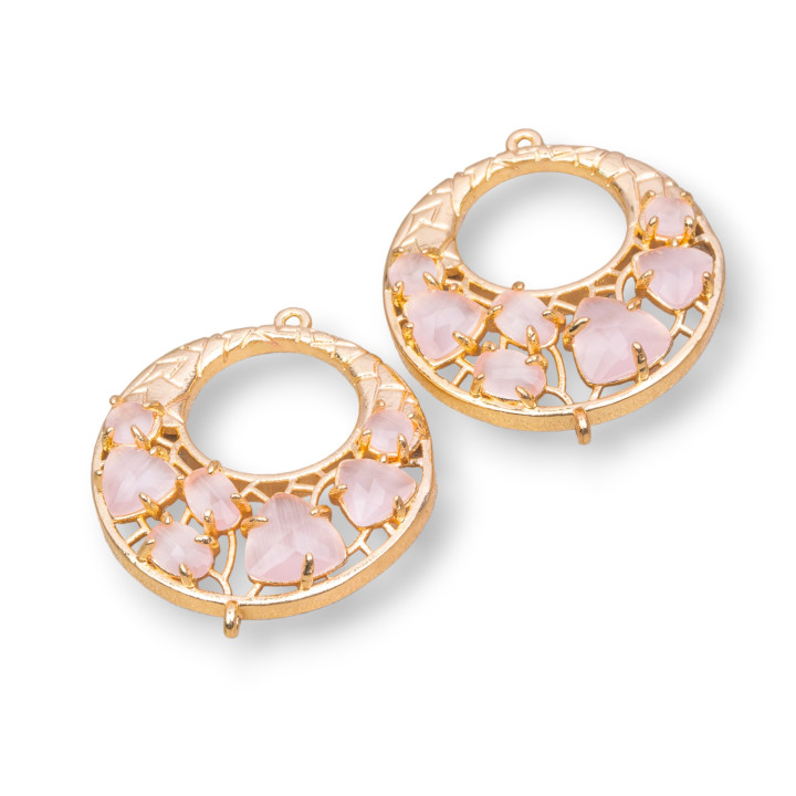 Connecteur de composant en laiton créole avec oeil de chat intégré 28mm 4pcs poudre dorée