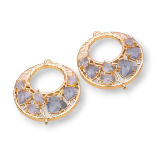 Connettore Componente Di Ottone a Creola Con Occhio Di Gatto Incastonato 28mm 4pz Dorato Grigio