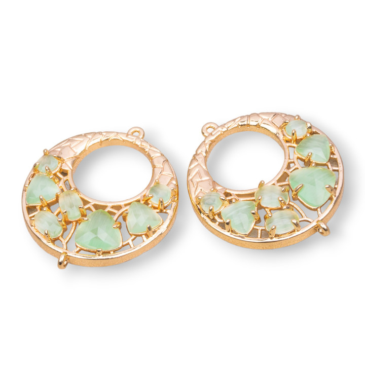 Conector de componente de latón criollo con ojo de gato integrado 28 mm 4 piezas Verde claro dorado