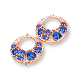 Connettore Componente Di Ottone a Creola Con Occhio Di Gatto Incastonato 28mm 4pz Oro Rosa Blu Zaffiro