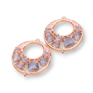 Connettore Componente Di Ottone a Creola Con Occhio Di Gatto Incastonato 28mm 4pz Oro Rosa Grigio