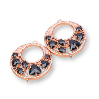 Connettore Componente Di Ottone a Creola Con Occhio Di Gatto Incastonato 28mm 4pz Oro Rosa Nero