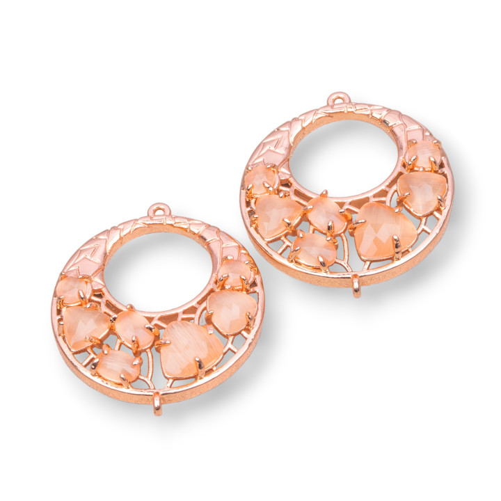 Connecteur Créole en Laiton avec Oeil de Chat Intégré 28mm 4pcs Or Rose Pêche