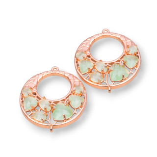 Connettore Componente Di Ottone a Creola Con Occhio Di Gatto Incastonato 28mm 4pz Oro Rosa Verde Chiaro