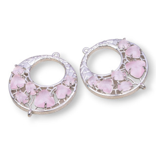 Connettore Componente Di Ottone a Creola Con Occhio Di Gatto Incastonato 28mm 4pz Rodiato Cipria