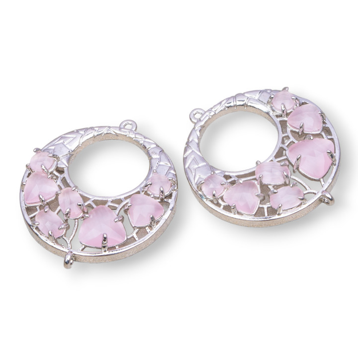 Creole Brass Component Connector with Cat's Eye Set 28mm 4τμχ Ρόδιο Πούδρα