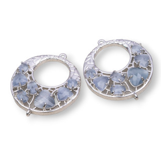 Komponentenverbinder aus kreolischem Messing mit eingebettetem Katzenauge, 28 mm, 4 Stück, rhodiniert, grau