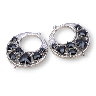 Komponentenverbinder aus kreolischem Messing mit eingebettetem Katzenauge, 28 mm, 4 Stück, schwarzes Rhodium