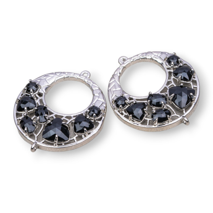 Komponentenverbinder aus kreolischem Messing mit eingebettetem Katzenauge, 28 mm, 4 Stück, schwarzes Rhodium