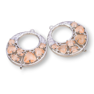 Connettore Componente Di Ottone a Creola Con Occhio Di Gatto Incastonato 28mm 4pz Rodiato Pesca