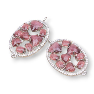 Connecteur de Composants en Laiton de Forme Ovale avec Oeil de Chat et Zircons Intégrés 22x29mm 4pcs Plaqué Rhodium Violet