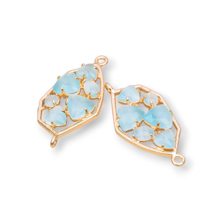 Connecteur de composant en laiton de forme irrégulière avec œil de chat intégré 18x28mm 6pcs Golden Aqua