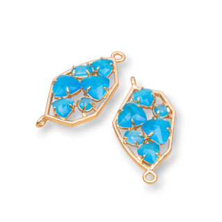 Conector de componente de latón de forma irregular con ojo de gato integrado 18x28 mm 6 piezas azul dorado