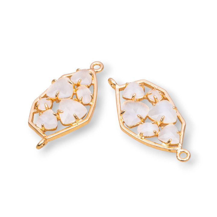 Conector de componente de latón de forma irregular con ojo de gato integrado 18x28 mm 6 piezas Blanco dorado