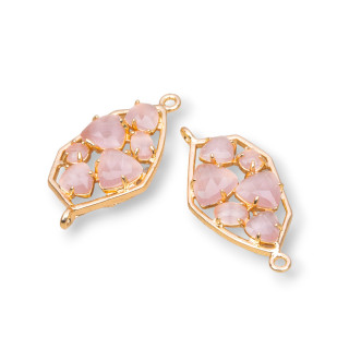 Unregelmäßig geformter Messing-Komponentenverbinder mit eingebettetem Katzenauge 18 x 28 mm, 6 Stück, goldenes Pulver