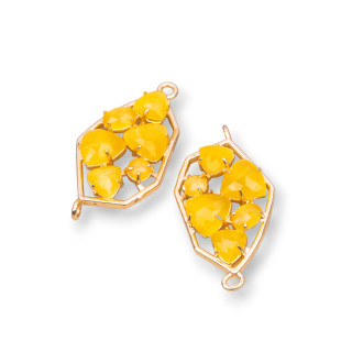 Conector de componente de latón de forma irregular con ojo de gato integrado 18x28 mm 6 piezas amarillo dorado