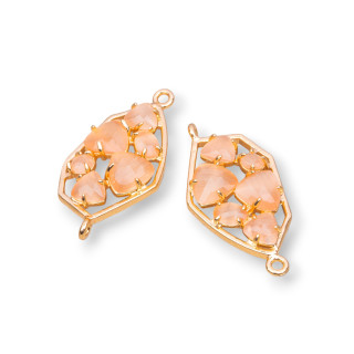 Irregular Shaped Brass Component Connector with Embedded Cat's Eye 18x28mm 6pcs Golden Peach