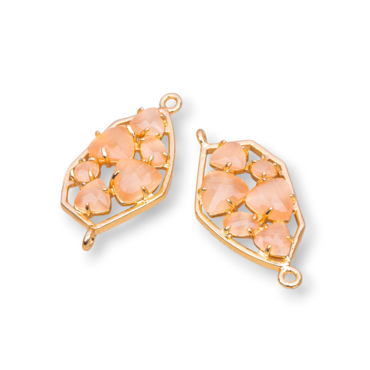 Connecteur de composant en laiton de forme irrégulière avec œil de chat intégré 18x28mm 6pcs Golden Peach